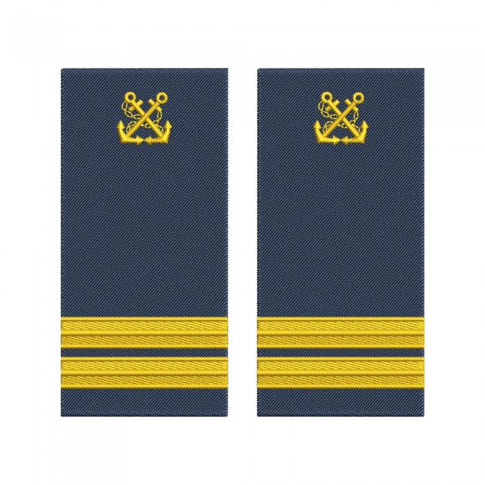 Grade Ofițer Port I ANR brodate cu fir auriu pe suport bleumarin – epoleți uniformă maritimă