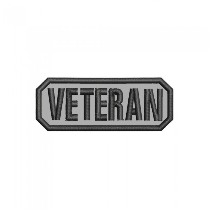 Ecuson Brodat Veteran 65x25mm  pentru uniformă militară, fond galben cu text maro și bordură închisă