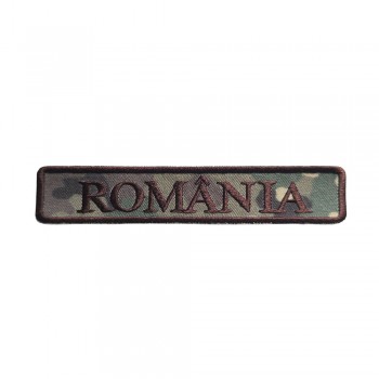 Ecuson "ROMÂNIA" forte terestre camuflaj 14,5 x 2,5 cm