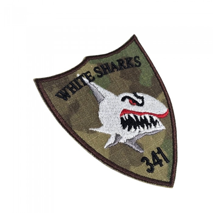 Trei variante de embleme militare oficiale pentru Batalionul 341 – Combat, Teren și Oraș Emblema brodata batalion 341 infanterie rechinii albi topraisar camuflaj combat