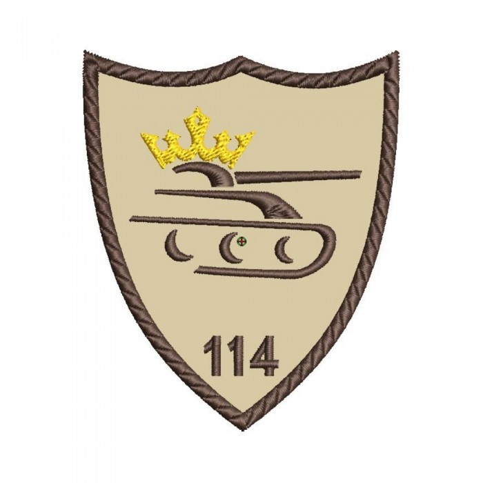 emblema brodată batalionul 114 tancuri petru cercel kaki roșu bej 80x65 mm scai