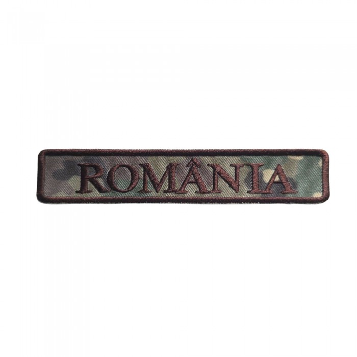 Ecuson brodat ROMANIA combat terestru 13 x 2,5 cm cm pe fond camuflaj – dimensiune neoficială