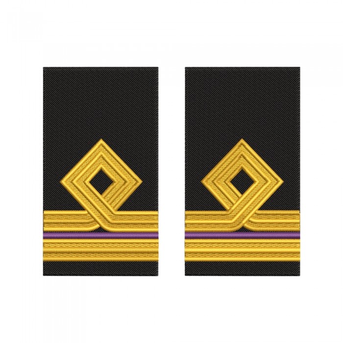 Grade brodate 3nd Engineer/ inginer clasa a III-a cu romb– Marina Comercială – pereche 100x55 mm, fir auriu brodat pe fond negru