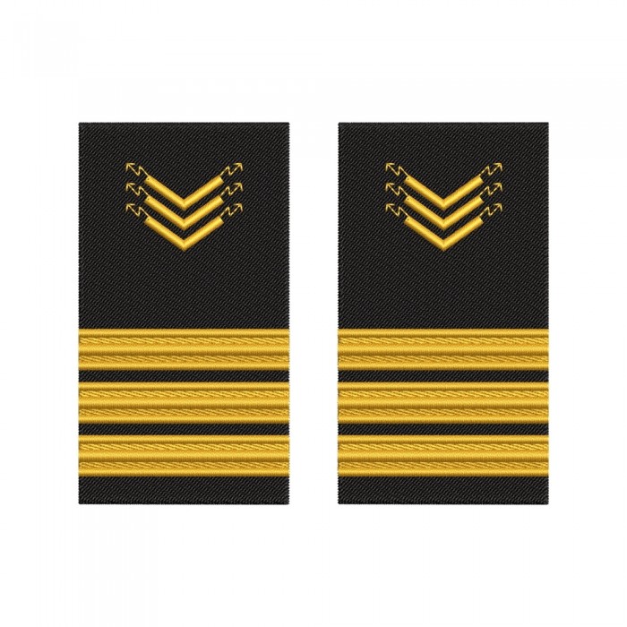 Grade brodate pentru electrician de bord 3 galon – galon auriu pe suport negru pentru marina comercială