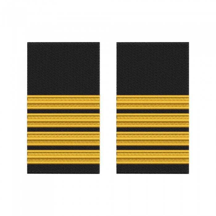 Grade brodate model Captain - patru trese aurii pe fond negru pentru uniforma marinei comerciale