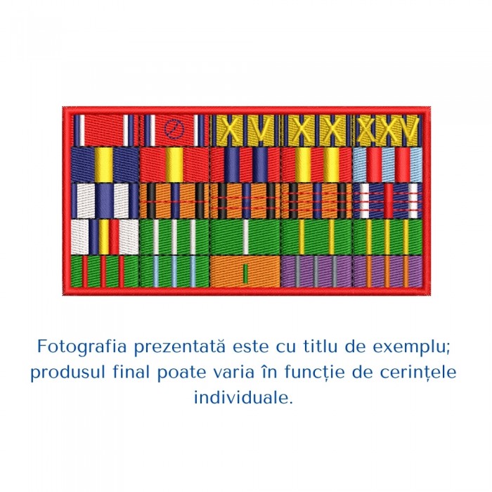 Bareta brodată interarme – simbol textil 2x1 cm pentru uniforma militară bareta brodată curs interarme MApN – 2x1 cm fundal verde cu trei dungi roșii